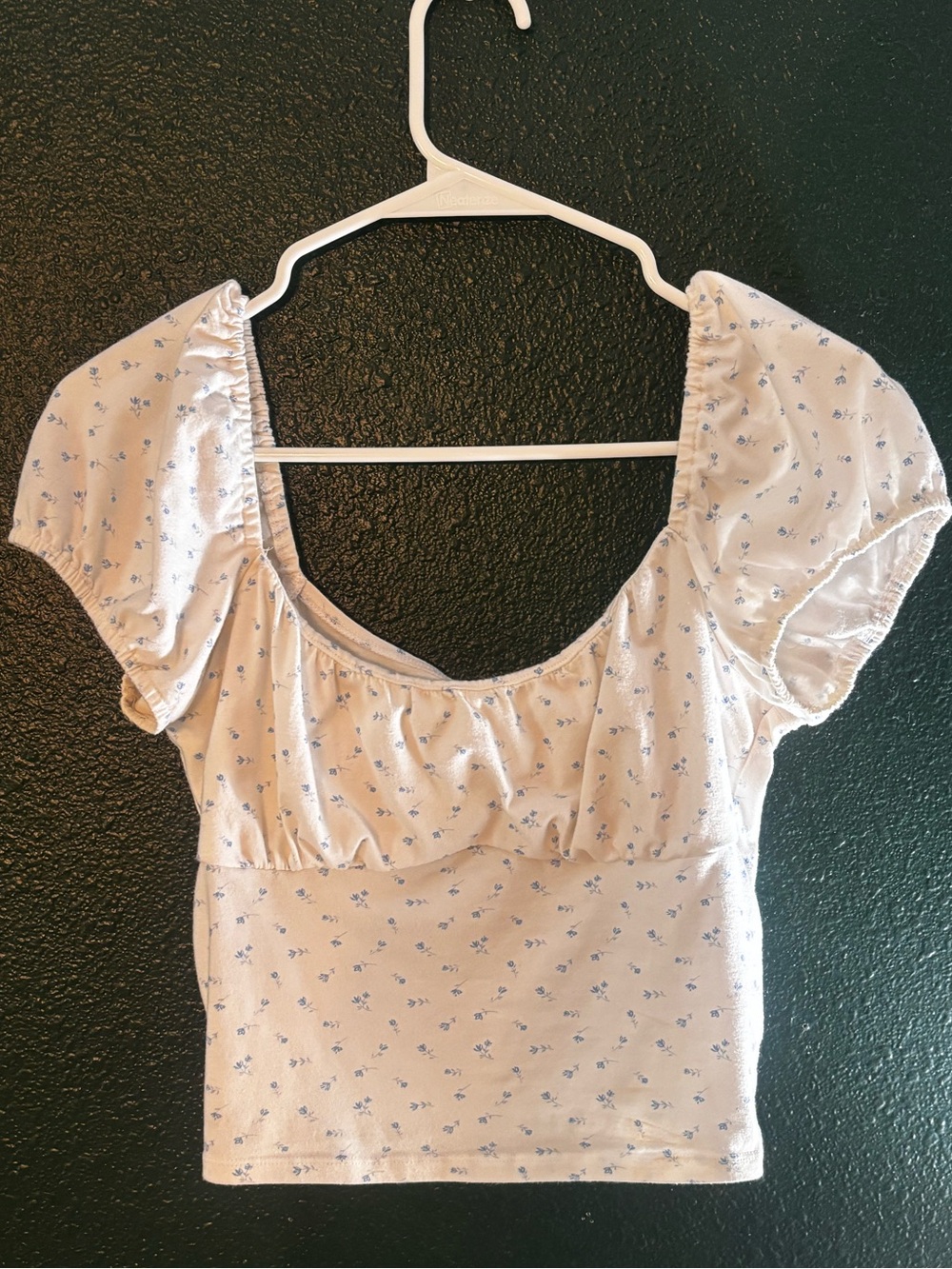 Hollister White Crop Top with Blue Floral Print